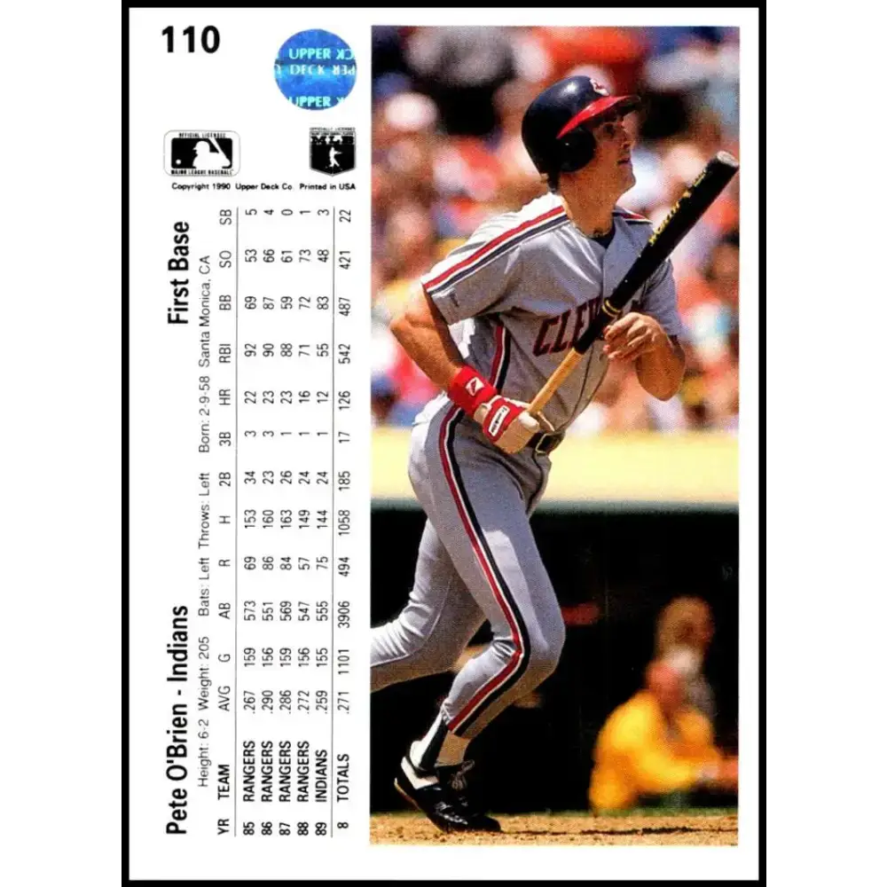 1990 Upper Deck #110 Pete O’Brien NM-MT Cleveland Indians Baseball Card - Baseball Card Single
