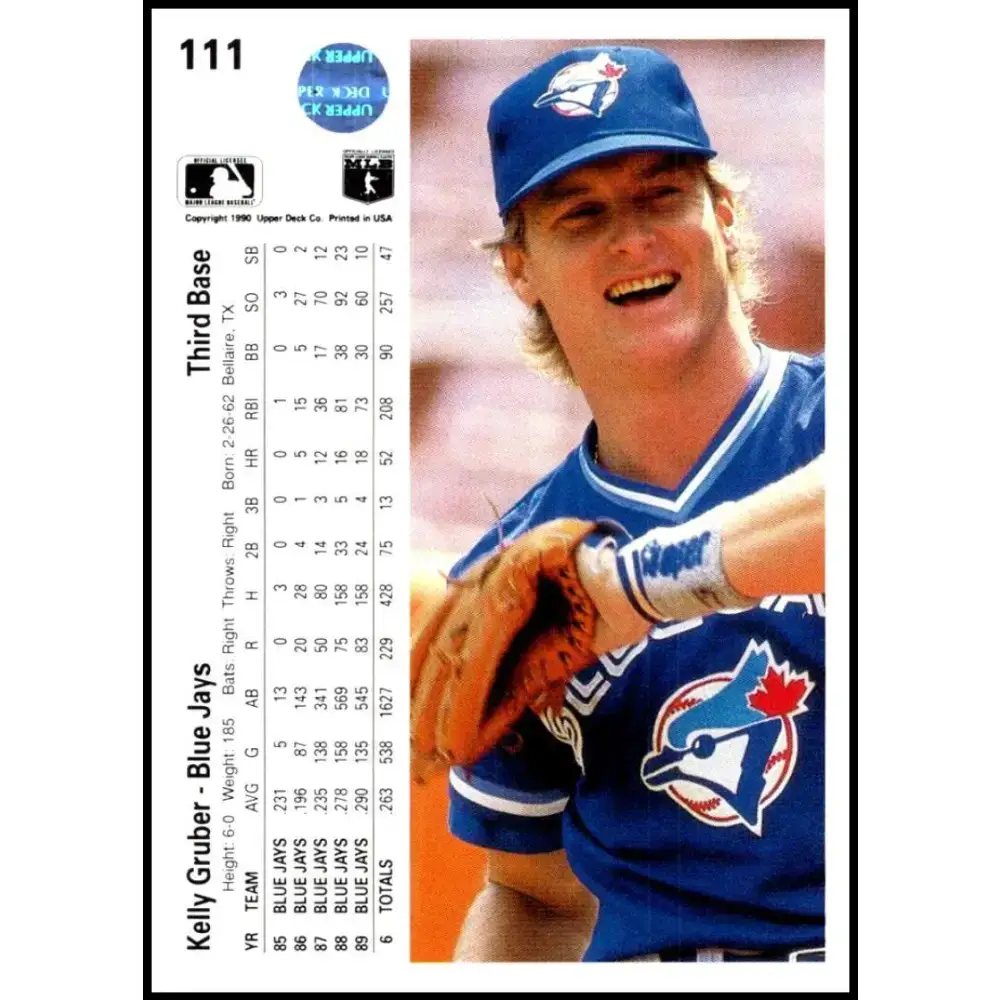 1990 Upper Deck #111 Kelly Gruber NM-MT Toronto Blue Jays Baseball Card - Baseball Card Single