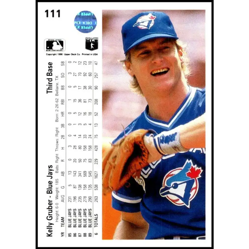 1990 Upper Deck #111 Kelly Gruber NM-MT Toronto Blue Jays Baseball Card - Baseball Card Single