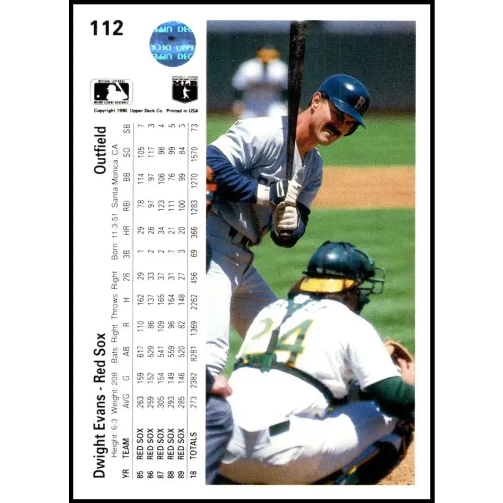 1990 Upper Deck #112 Dwight Evans NM-MT Boston Red Sox Baseball Card - Baseball Card Single