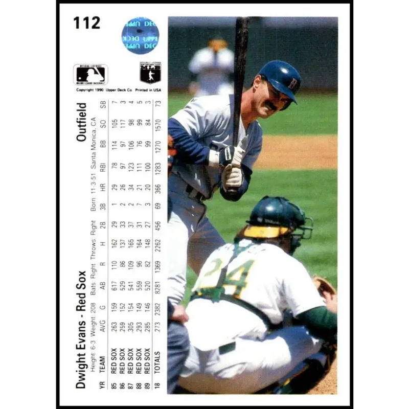 1990 Upper Deck #112 Dwight Evans NM-MT Boston Red Sox Baseball Card - Baseball Card Single