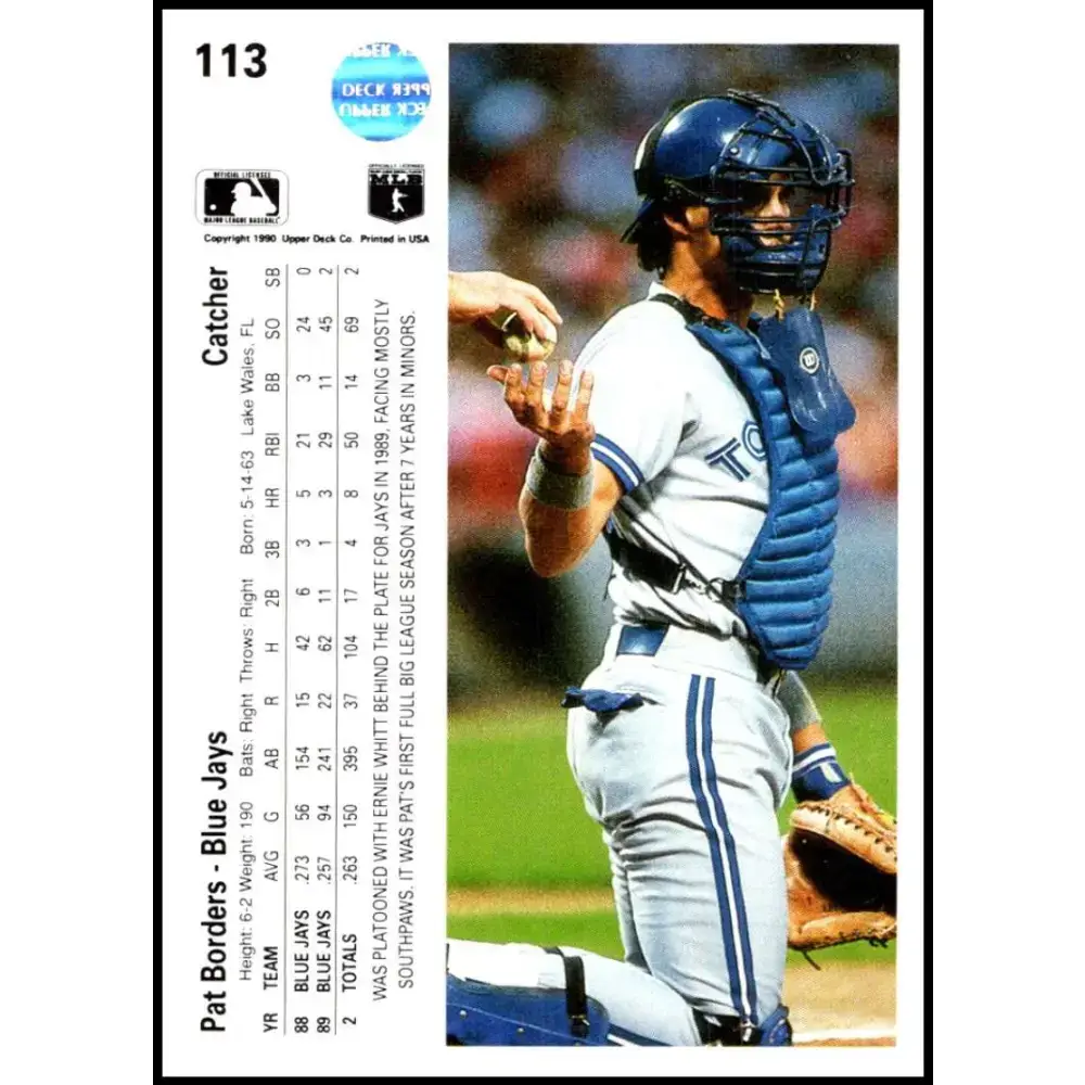 1990 Upper Deck #113 Pat Borders NM-MT Toronto Blue Jays Baseball Card - Baseball Card Single