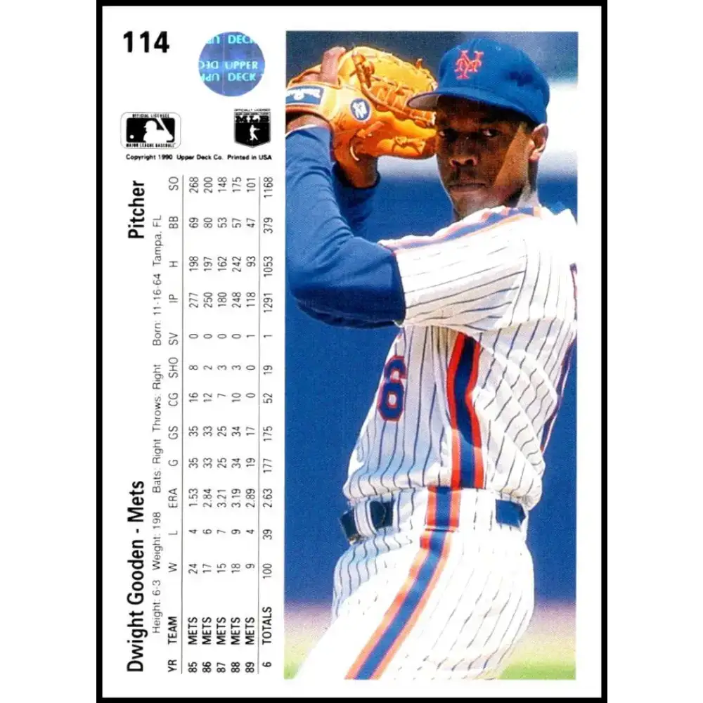1990 Upper Deck #114 Dwight Gooden NM-MT New York Mets Baseball Card - Baseball Card Single