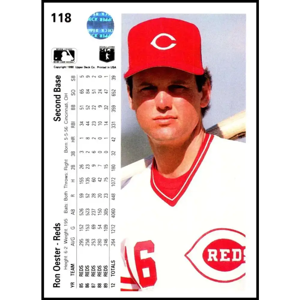 1990 Upper Deck #118 Ron Oester NM-MT Cincinnati Reds Baseball Card - Baseball Card Single