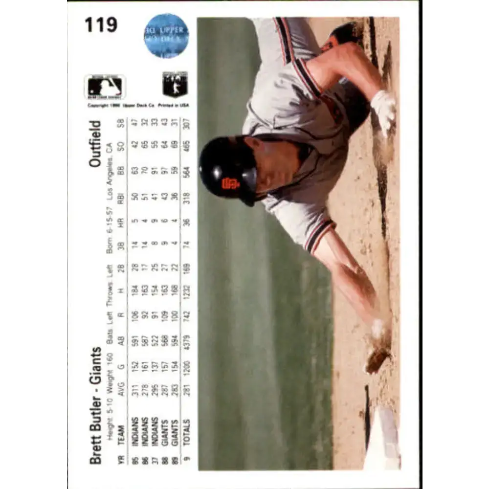 1990 Upper Deck #119 Brett Butler NM-MT San Francisco Giants Baseball Card - Baseball Card Single