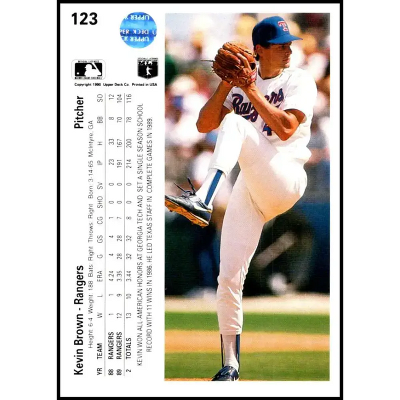 1990 Upper Deck #123 Kevin Brown NM-MT Texas Rangers Baseball Card - Baseball Card Single