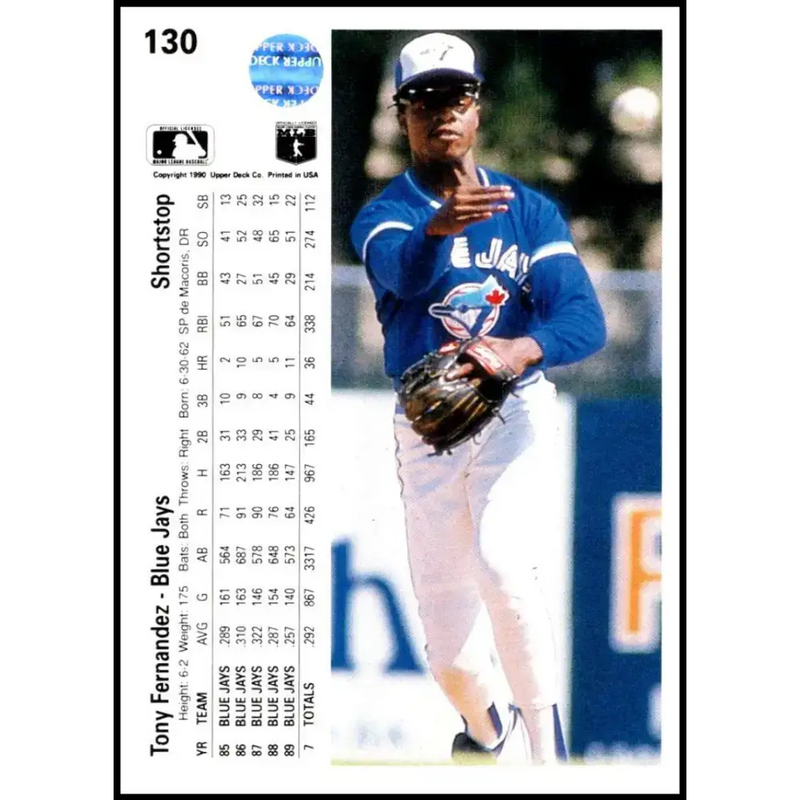 1990 Upper Deck #130 Tony Fernandez NM-MT Toronto Blue Jays Baseball Card - Baseball Card Single
