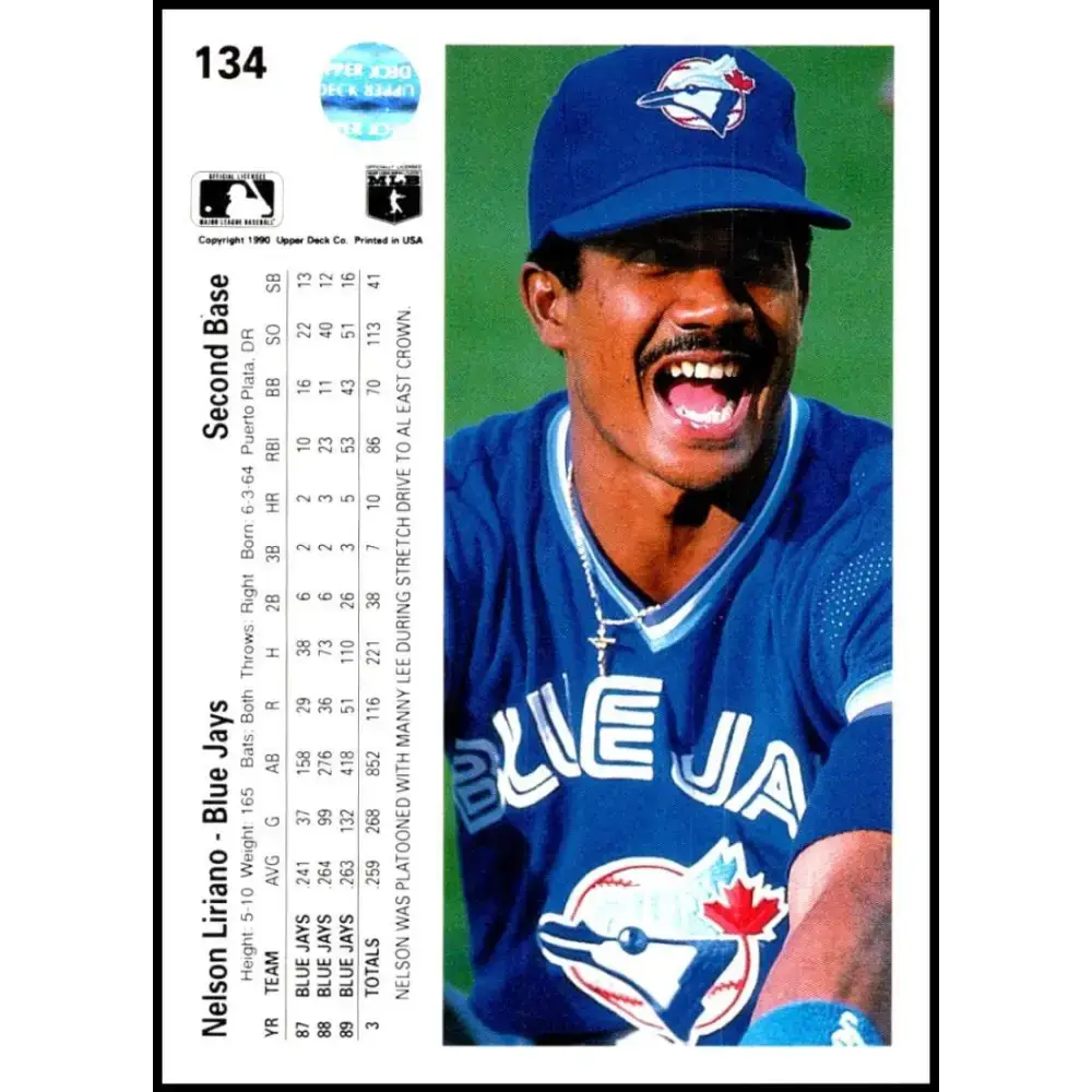 1990 Upper Deck #134 Nelson Liriano NM-MT Toronto Blue Jays Baseball Card - Baseball Card Single