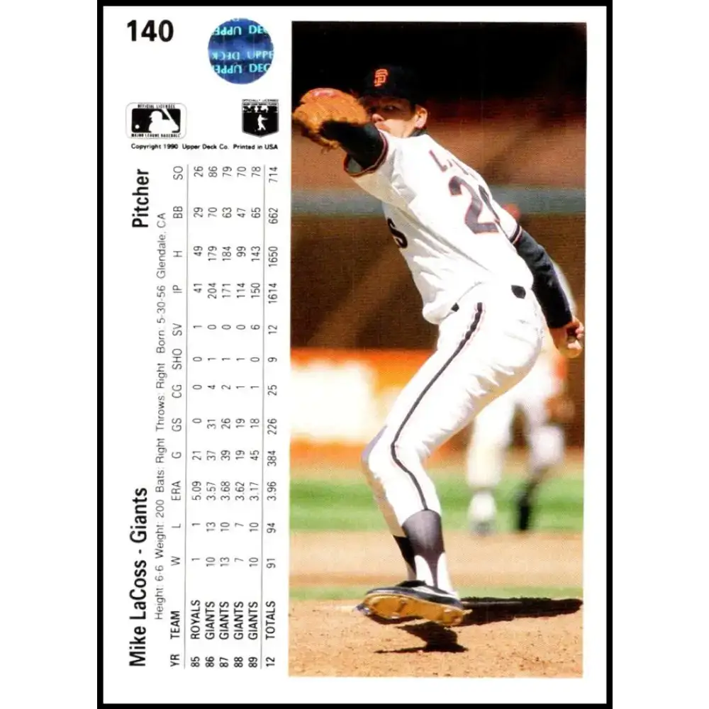 1990 Upper Deck #140 Mike LaCoss NM-MT San Francisco Giants Baseball Card - Baseball Card Single