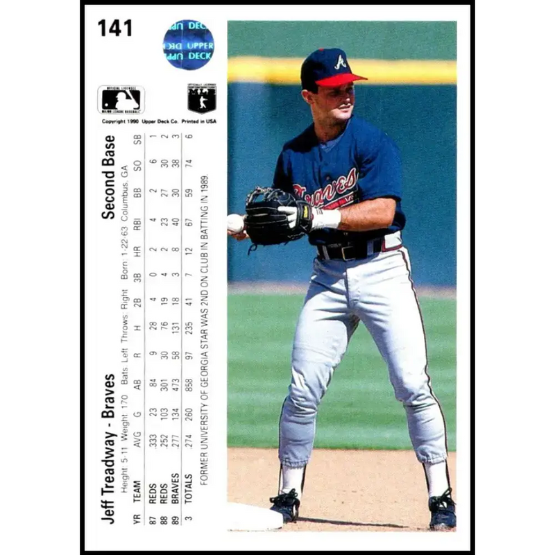 1990 Upper Deck #141 Jeff Treadway NM-MT Atlanta Braves Baseball Card - Baseball Card Single