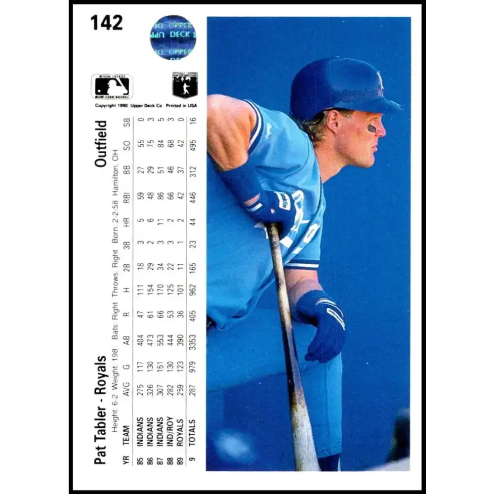 1990 Upper Deck #142 Pat Tabler NM-MT Kansas City Royals Baseball Card - Baseball Card Single