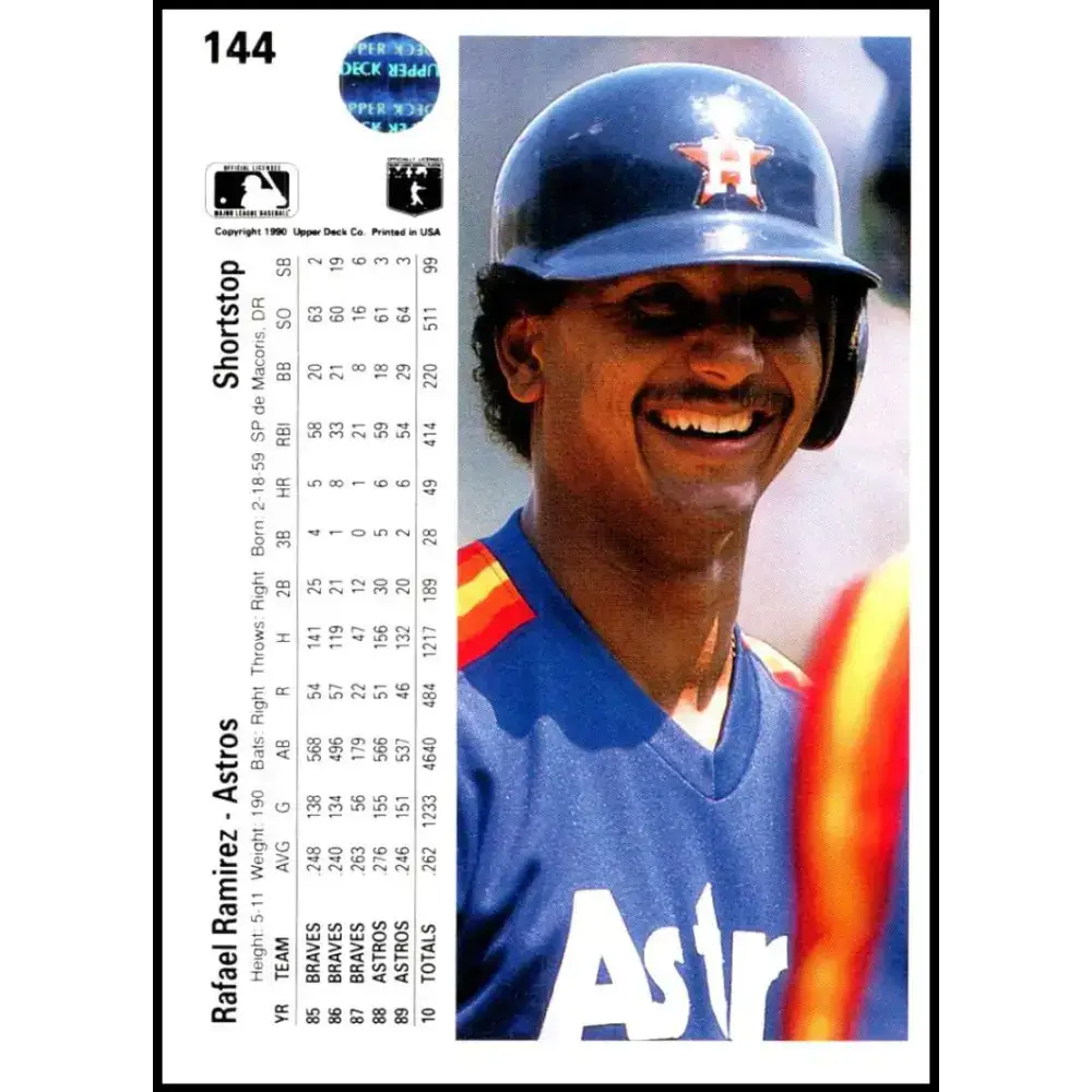 1990 Upper Deck #144 Rafael Ramirez NM-MT Houston Astros Baseball Card - Baseball Card Single