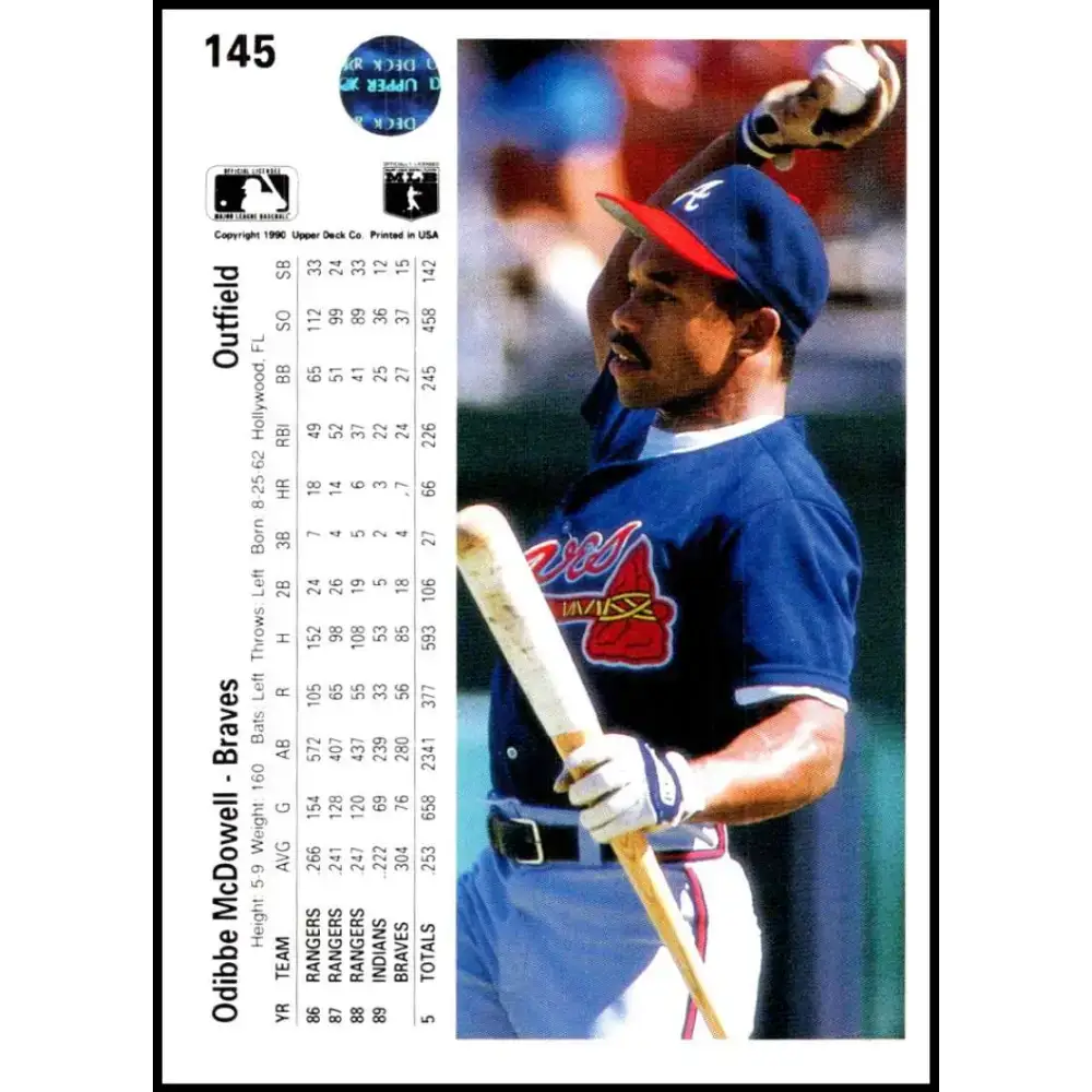 1990 Upper Deck #145 Oddibe McDowell UER NM-MT Atlanta Braves Baseball Card - Baseball Card Single