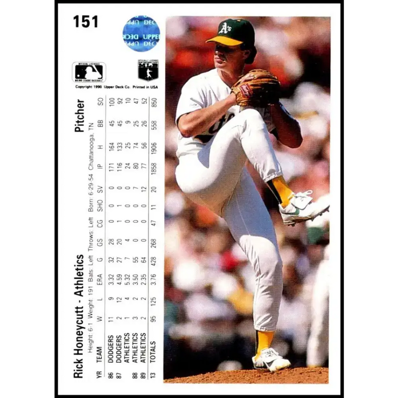 1990 Upper Deck #151 Rick Honeycutt NM-MT Oakland Athletics Baseball Card - Baseball Card Single
