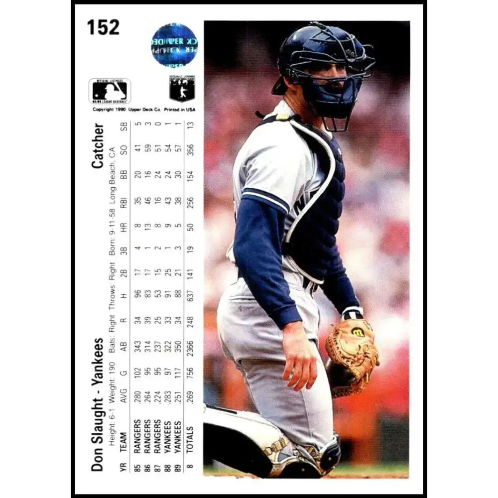 1990 Upper Deck #152 Don Slaught NM-MT New York Yankees Baseball Card - Baseball Card Single