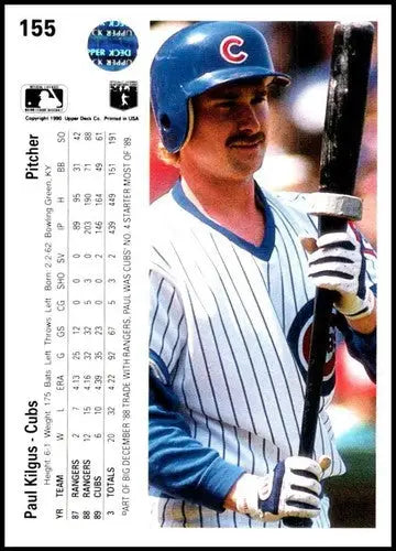 Original gloss baseball card featuring 1990 Upper Deck Paul Kilgus Cubs sports card