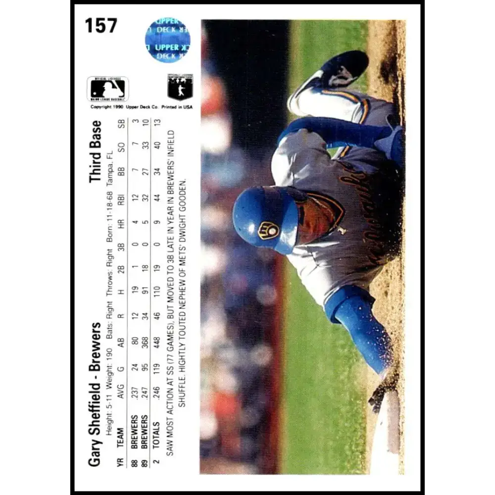 1990 Upper Deck #157 Gary Sheffield NM-MT Milwaukee Brewers Baseball Card - Baseball Card Single
