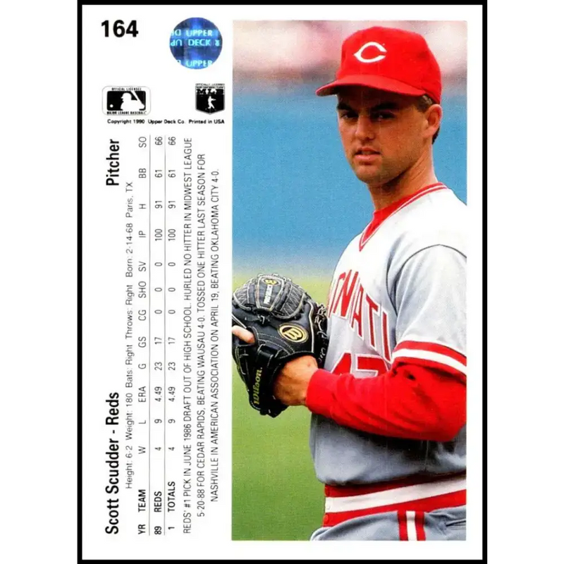 1990 Upper Deck #164 Scott Scudder NM-MT Cincinnati Reds Baseball Card - Baseball Card Single