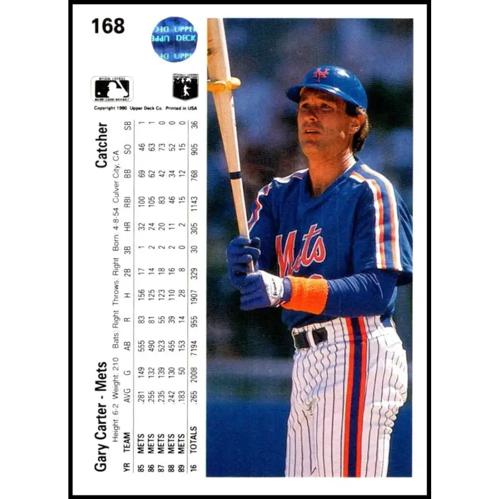 1990 Upper Deck #168 Gary Carter NM-MT New York Mets Baseball Card - Baseball Card Single