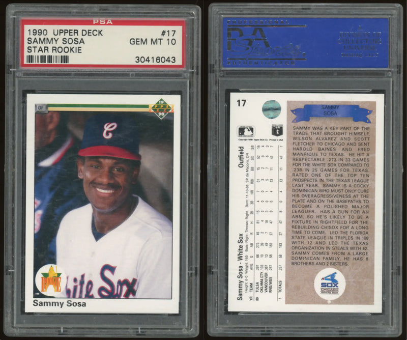 1990 Upper Deck #17 Sammy Sosa PSA 10 Star Rookie - Baseball Card Single