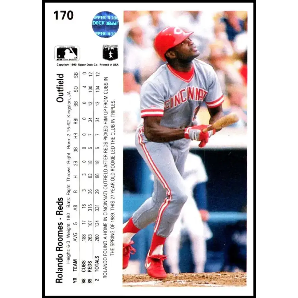 1990 Upper Deck #170 Rolando Roomes NM-MT Cincinnati Reds Baseball Card - Baseball Card Single