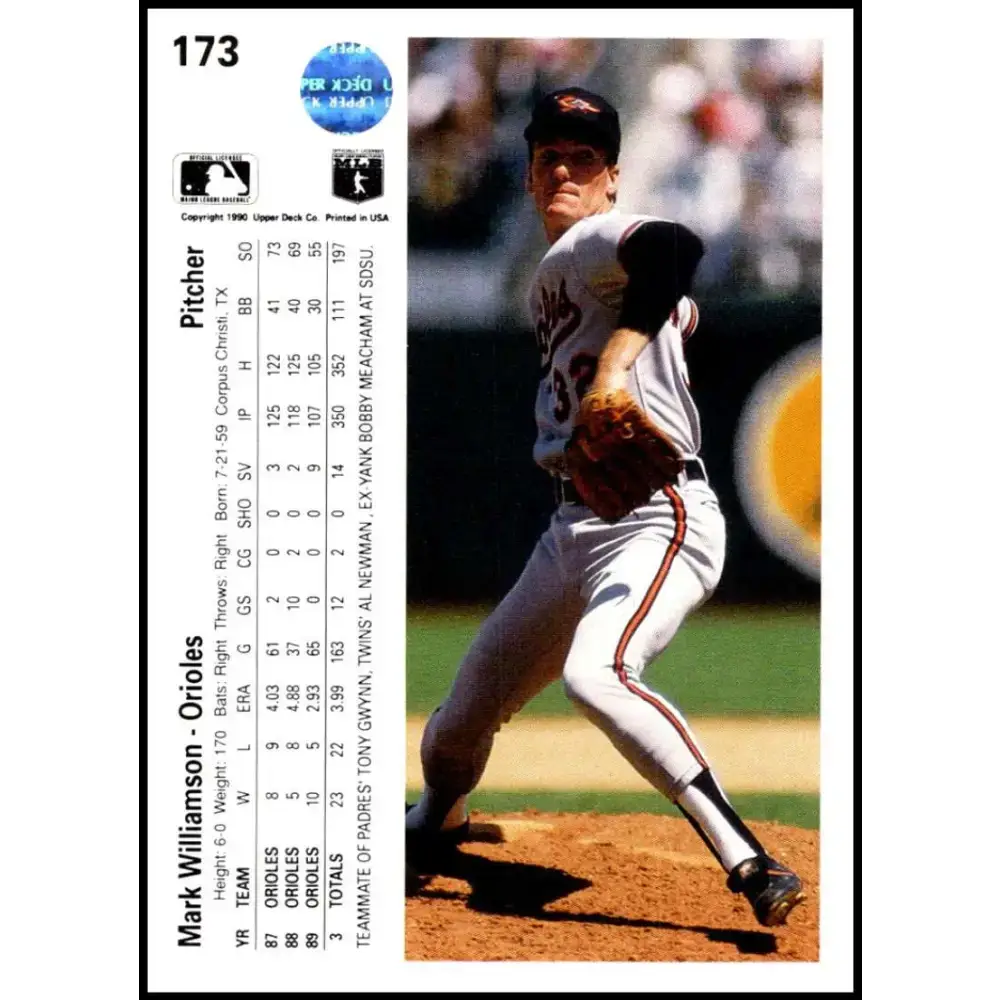 1990 Upper Deck #173 Mark Williamson NM-MT Baltimore Orioles Baseball Card - Baseball Card Single