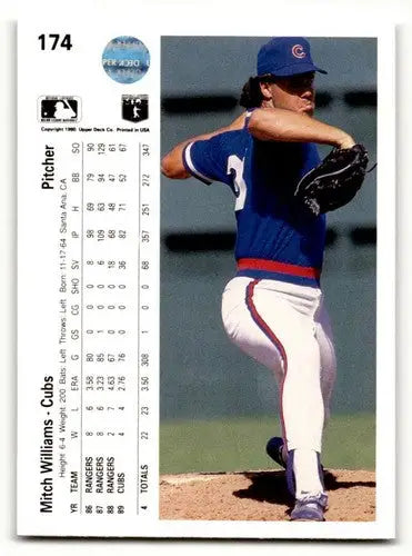 Baseball card back with original gloss for 1990 Upper Deck Mitch Williams Chicago Cubs