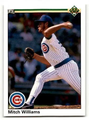 Original gloss Mitch Williams Chicago baseball card from 1990 Upper Deck featuring Williams Chicago Cubs