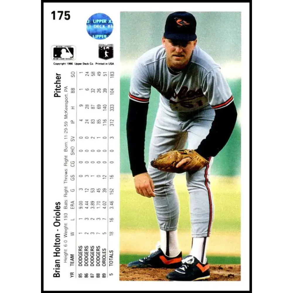 1990 Upper Deck #175 Brian Holton NM-MT Baltimore Orioles Baseball Card - Baseball Card Single