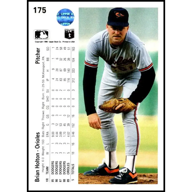 1990 Upper Deck #175 Brian Holton NM-MT Baltimore Orioles Baseball Card - Baseball Card Single