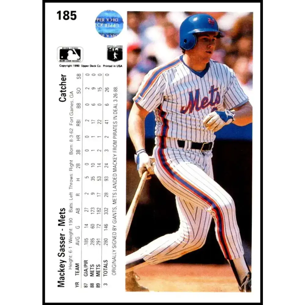 1990 Upper Deck #185 Mackey Sasser NM-MT New York Mets Baseball Card - Baseball Card Single