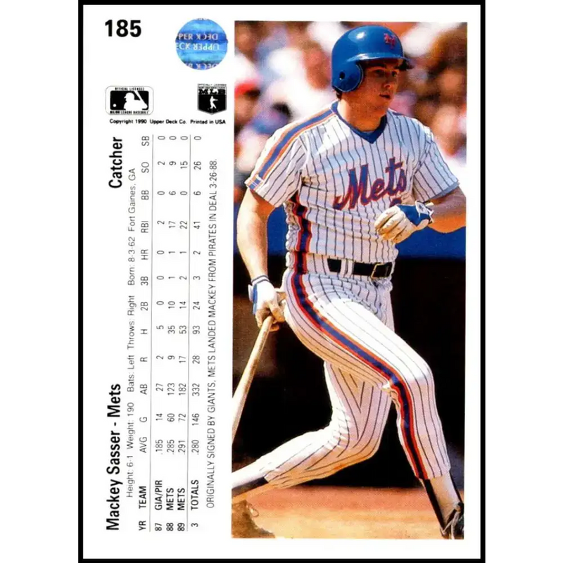 1990 Upper Deck #185 Mackey Sasser NM-MT New York Mets Baseball Card - Baseball Card Single