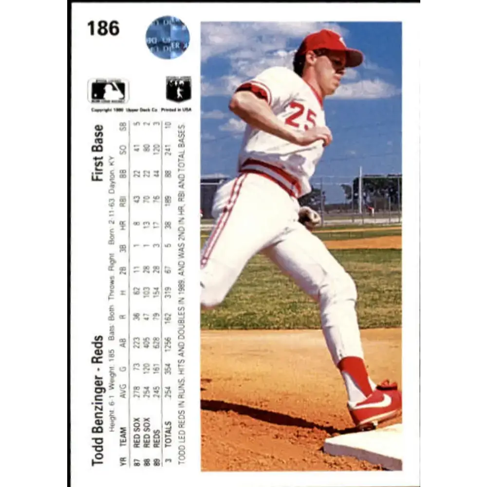 1990 Upper Deck #186 Todd Benzinger NM-MT Cincinnati Reds Baseball Card - Baseball Card Single