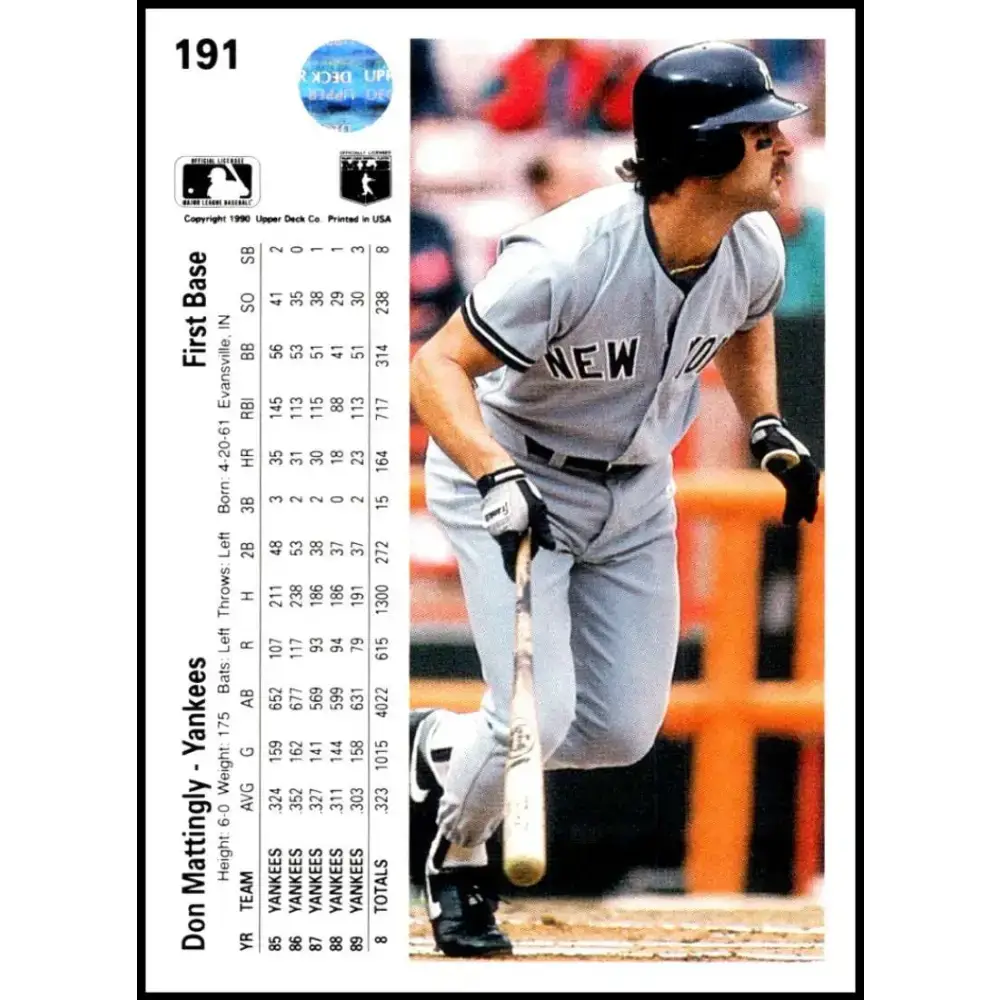 1990 Upper Deck #191 Don Mattingly NM-MT New York Yankees Baseball Card - Baseball Card Single