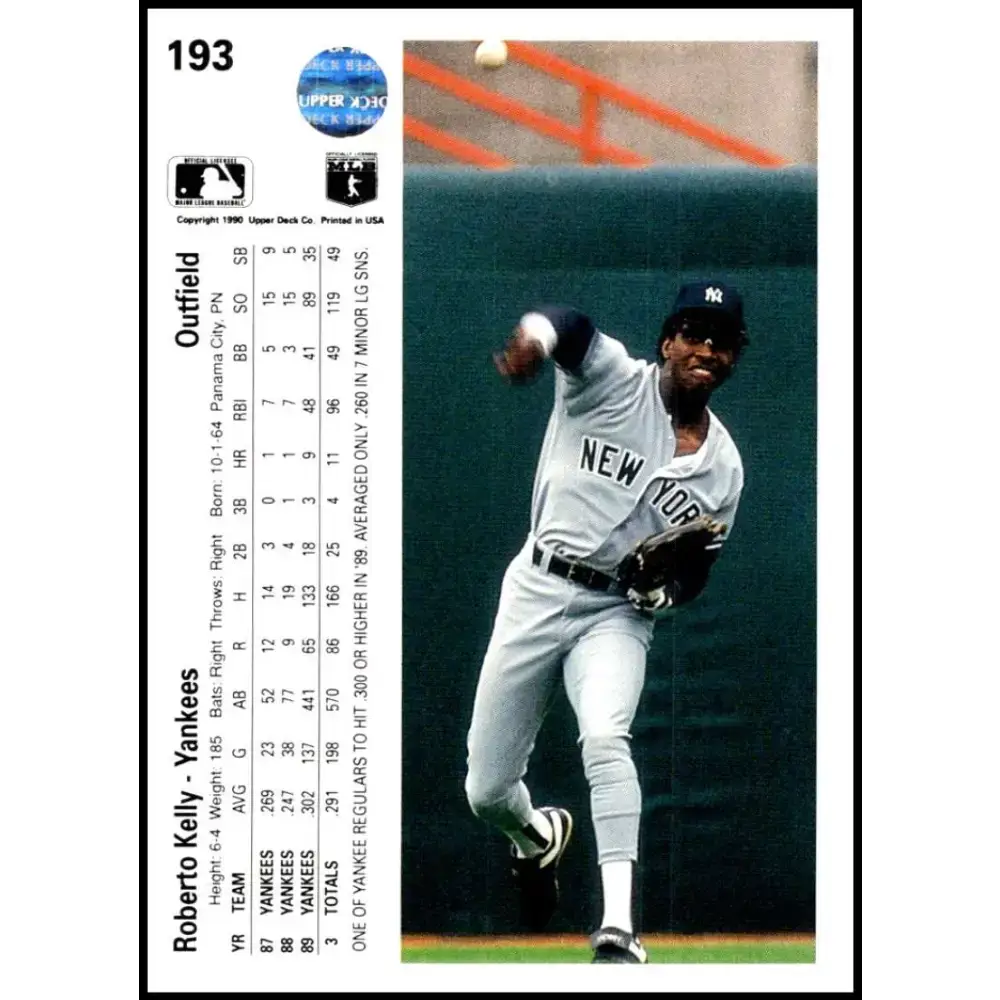 1990 Upper Deck #193 Roberto Kelly UER NM-MT New York Yankees Baseball Card - Baseball Card Single