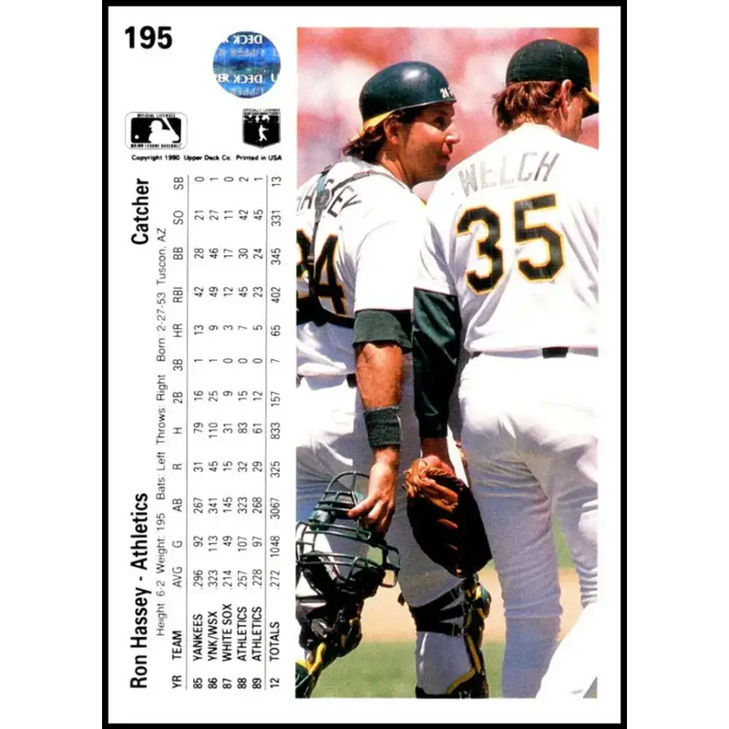 1990 Upper Deck #195 Ron Hassey NM-MT Oakland Athletics Baseball Card - Baseball Card Single