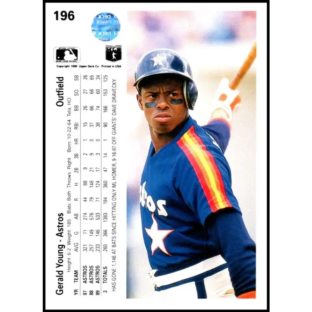 1990 Upper Deck #196 Gerald Young NM-MT Houston Astros Baseball Card - Baseball Card Single