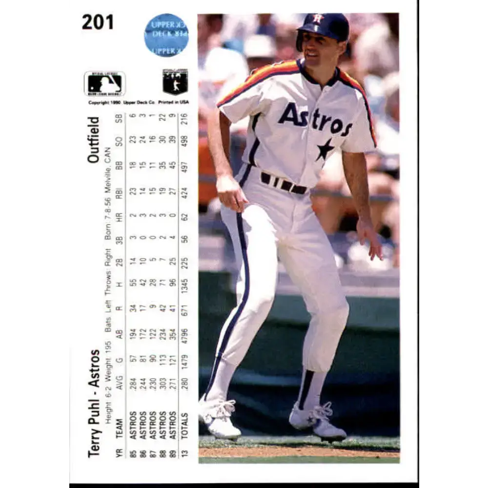 1990 Upper Deck #201 Terry Puhl NM-MT Houston Astros Baseball Card - Baseball Card Single