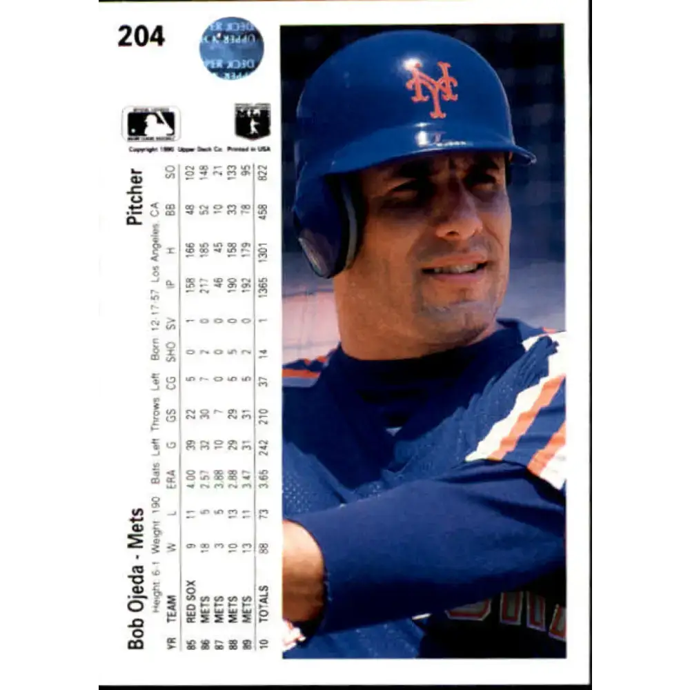 1990 Upper Deck #204 Bob Ojeda NM-MT New York Mets Baseball Card - Baseball Card Single