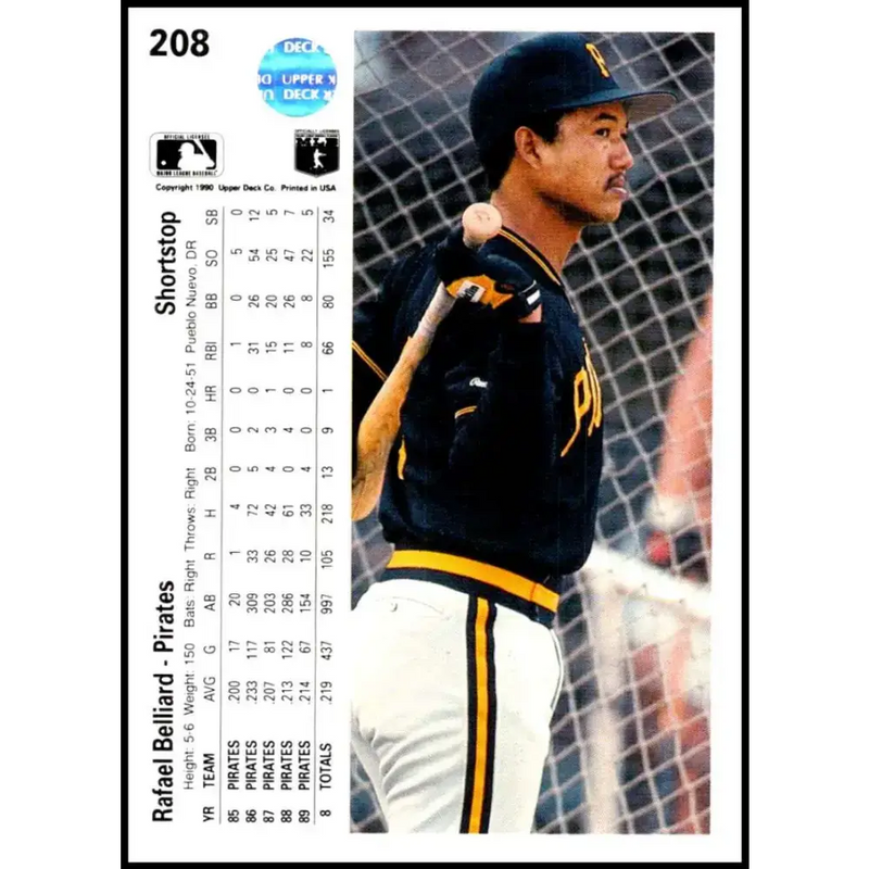 1990 Upper Deck #208 Rafael Belliard UER NM-MT Pittsburgh Pirates Baseball Card - Baseball Card Single
