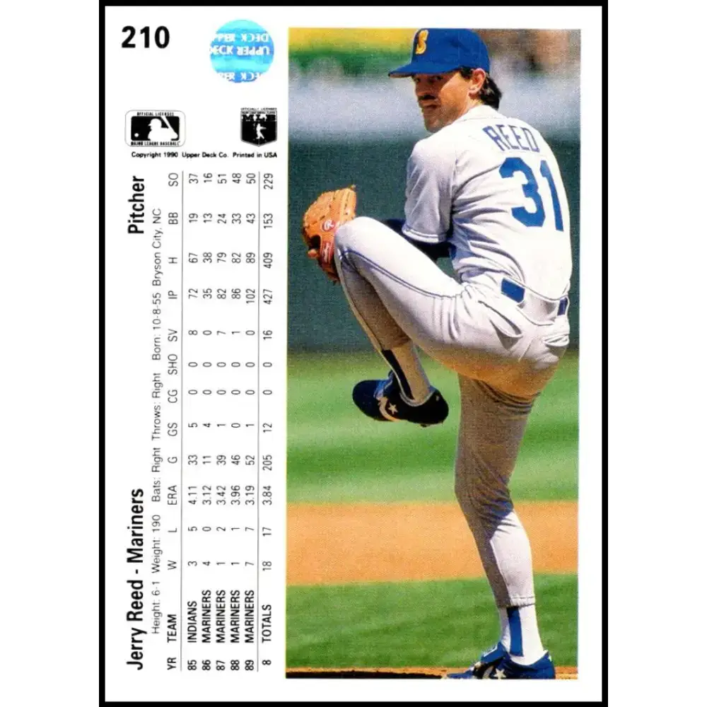 1990 Upper Deck #210 Jerry Reed NM-MT Seattle Mariners Baseball Card - Baseball Card Single