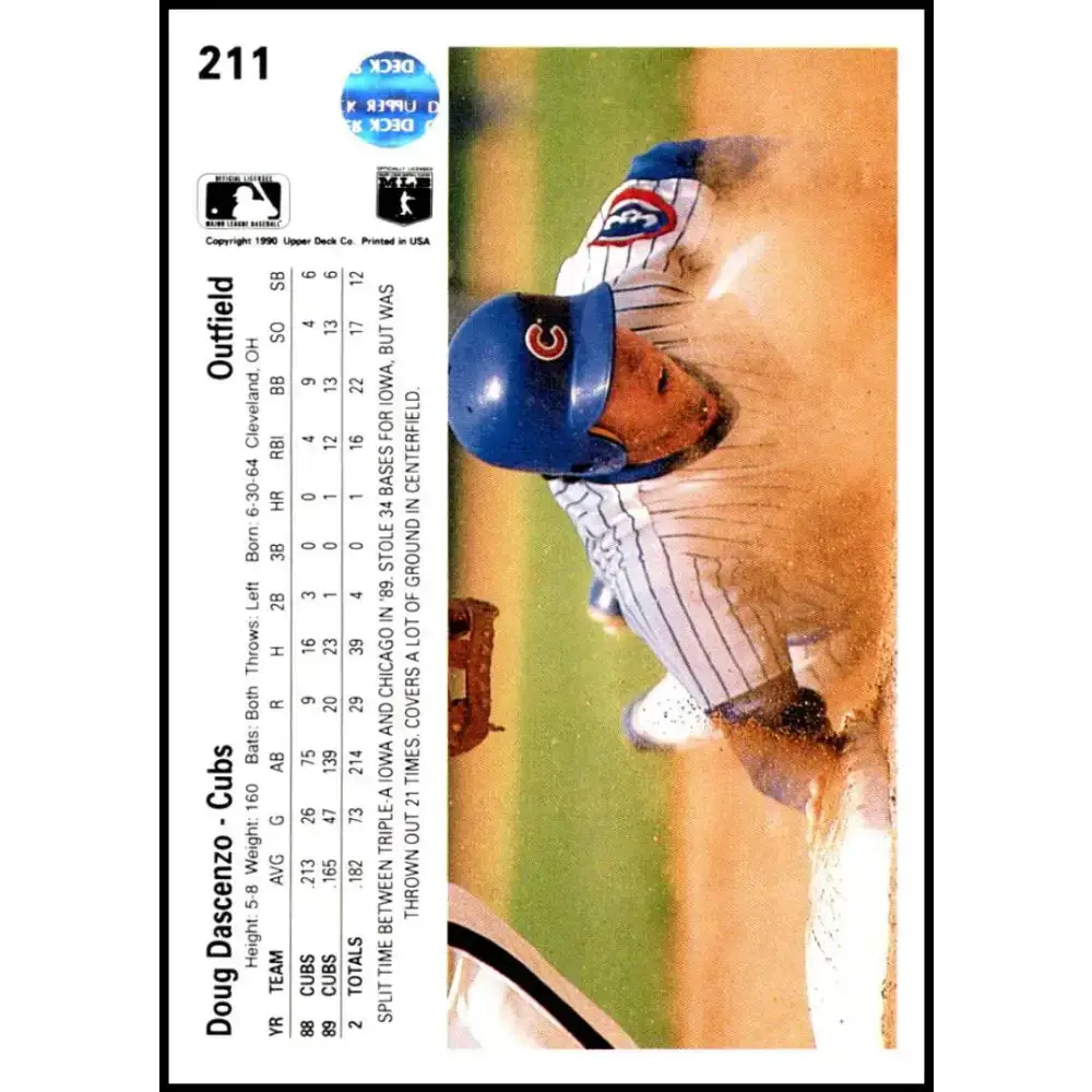 1990 Upper Deck #211 Doug Dascenzo NM-MT Chicago Cubs Baseball Card - Baseball Card Single
