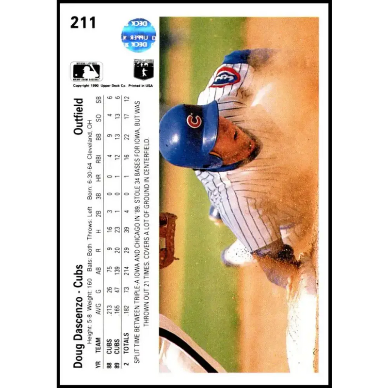 1990 Upper Deck #211 Doug Dascenzo NM-MT Chicago Cubs Baseball Card - Baseball Card Single