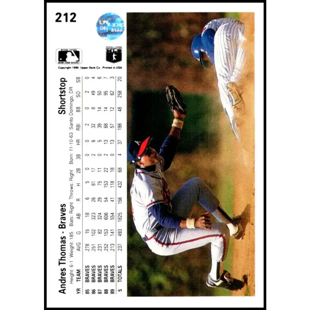 1990 Upper Deck #212 Andres Thomas NM-MT Atlanta Braves Baseball Card - Baseball Card Single
