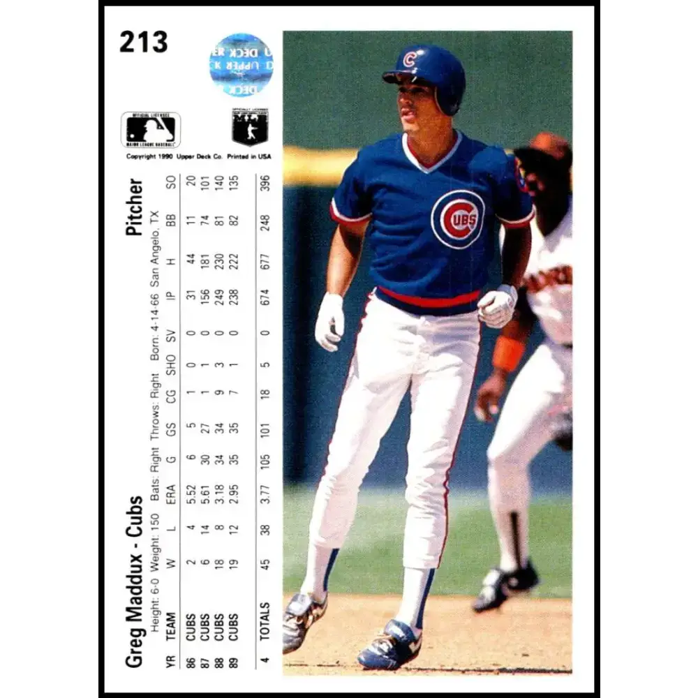 1990 Upper Deck #213 Greg Maddux NM-MT Chicago Cubs Baseball Card - Baseball Card Single