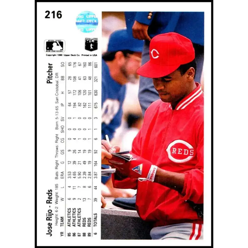 1990 Upper Deck #216 Jose Rijo NM-MT Cincinnati Reds Baseball Card - Baseball Card Single