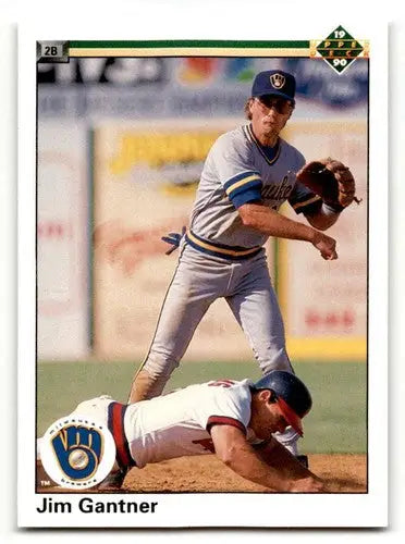 Baseball card featuring Jim Gantner of the Milwaukee Brewers from 1990 Upper Deck