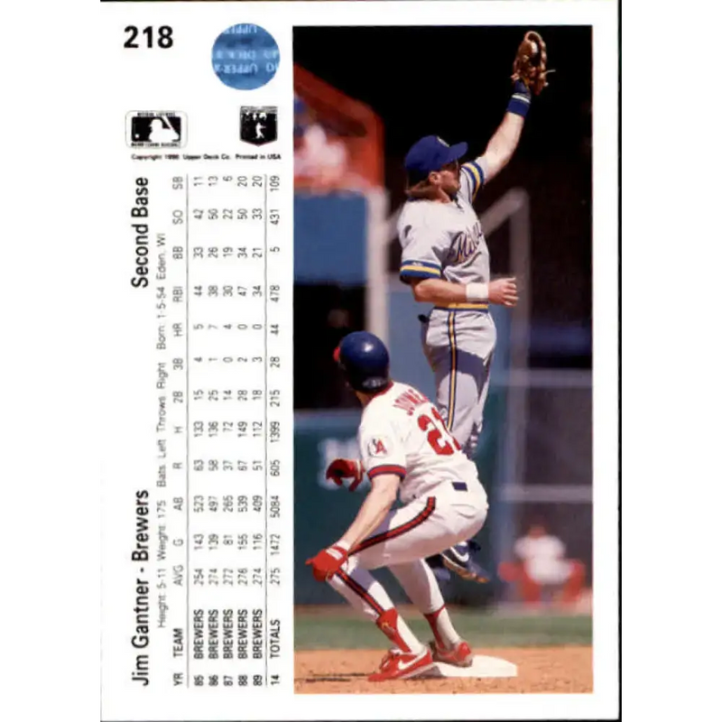 1990 Upper Deck #218 Jim Gantner NM-MT Milwaukee Brewers Baseball Card - Baseball Card Single
