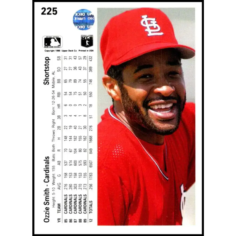 1990 Upper Deck #225 Ozzie Smith NM-MT St. Louis Cardinals Baseball Card - Baseball Card Single