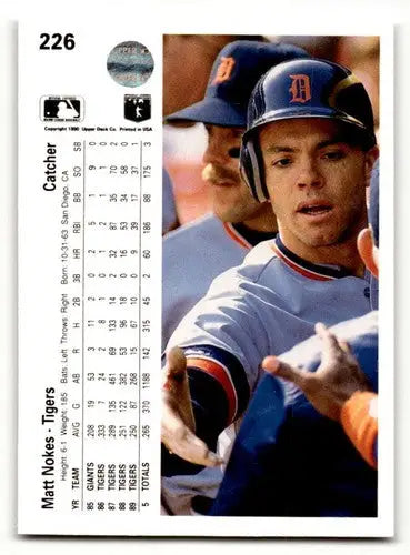 1990 Upper Deck Matt Nokes Detroit Tigers baseball card for Nokes Detroit collection